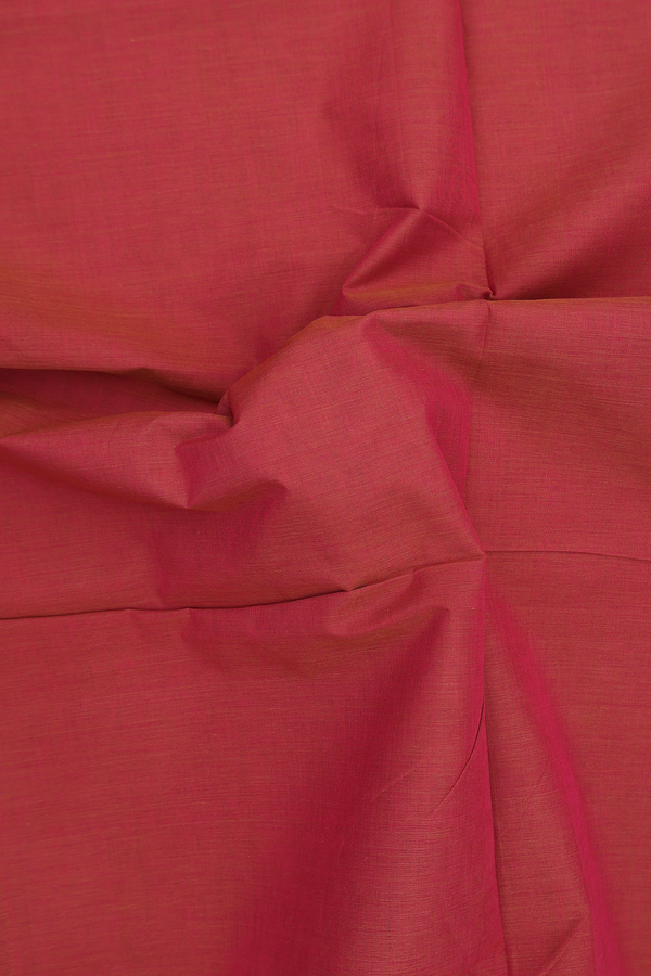 Nine Yards Cotton Saree In Dusty Red With Threadwork Border