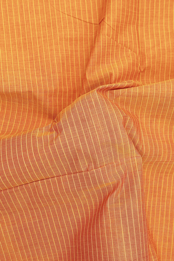 Nine Yards Cotton Saree In Mustard Orange With Checks Design