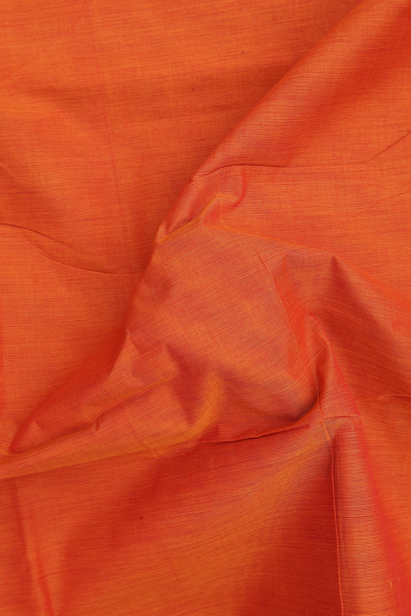 Nine Yards Cotton Saree In Orange With Threadwork Border
