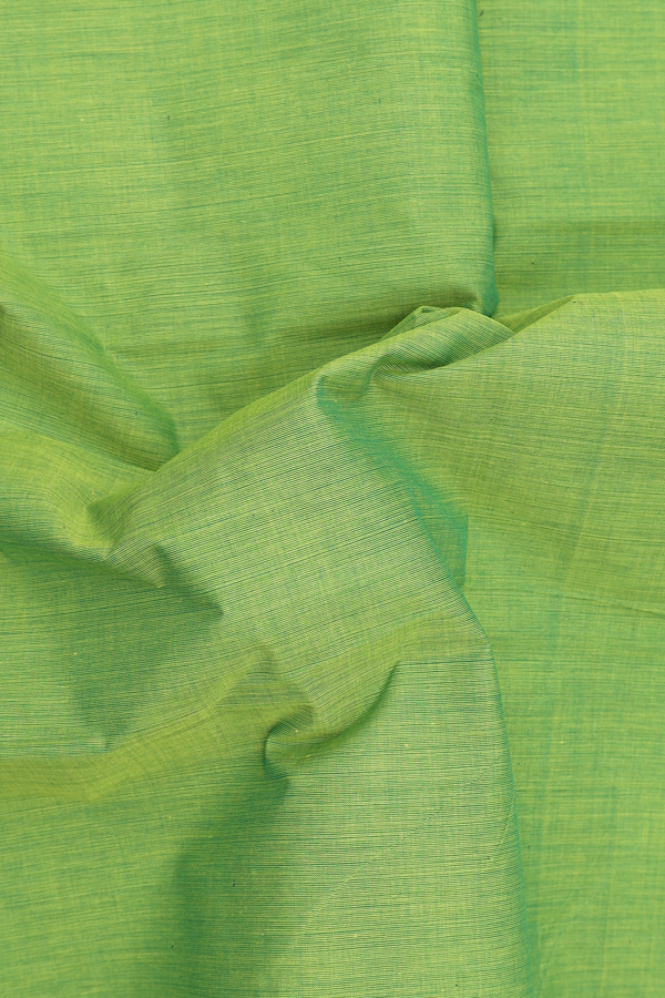 Nine Yards Cotton Saree In Parrot Green With Zari Border