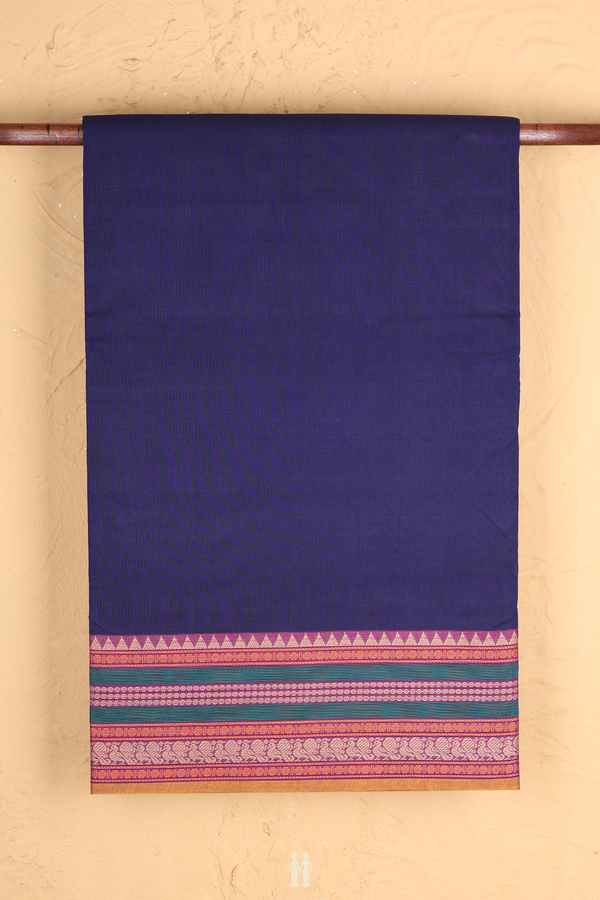Nine Yards Cotton Saree Navy Blue With Threadwork Border
