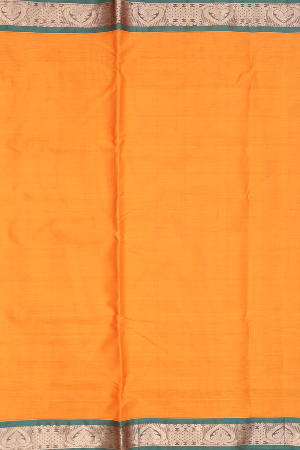 Nine Yards Silk Cotton Saree Bright Orange With Contrast Border