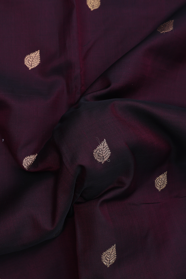 Nine Yards Silk Cotton Saree Dark Oak Brown With Leaf Buttas