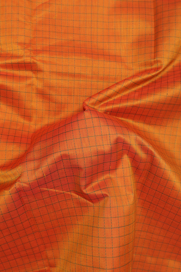Nine Yards Silk Cotton Saree Ginger Orange With Checks Design