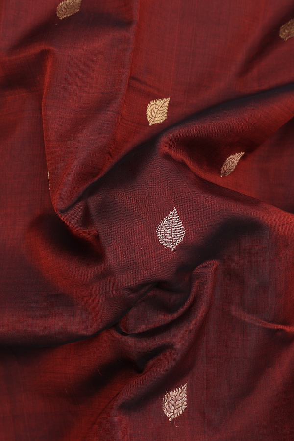 Nine Yards Silk Cotton Saree In Brown With Leaf Buttas