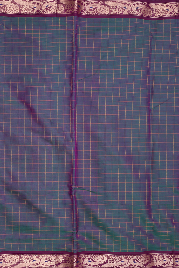 Nine Yards Silk Cotton Saree In Dual Tone With Checks Design