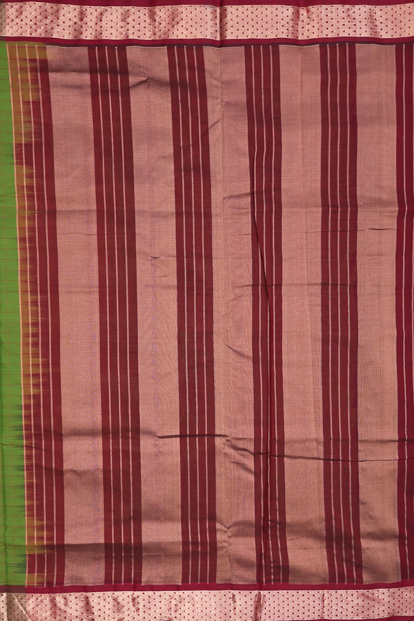 Nine Yards Silk Cotton Saree In Green With Checks Design