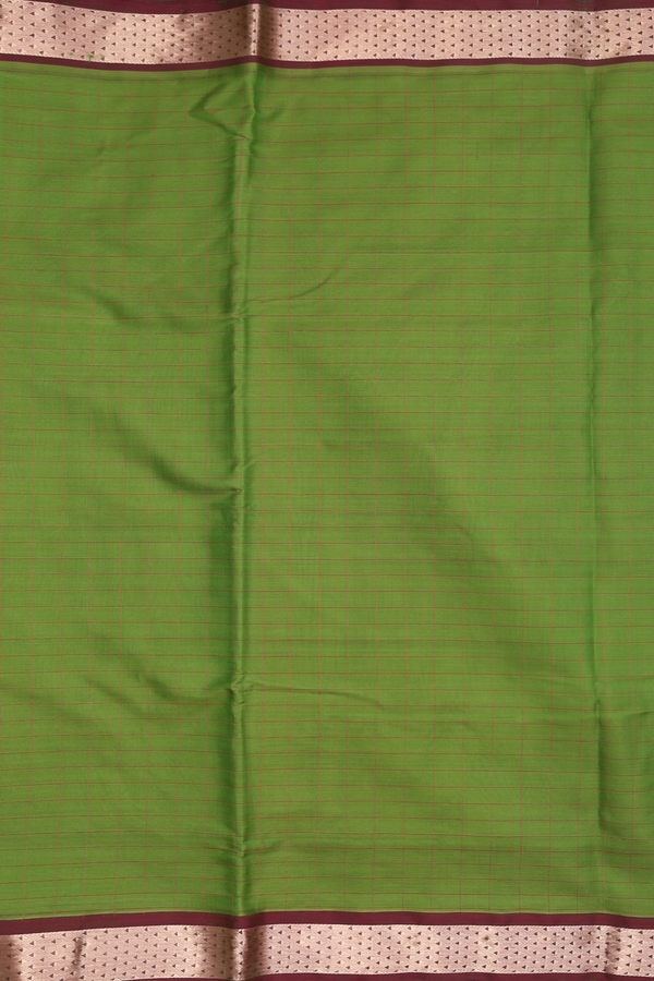 Nine Yards Silk Cotton Saree In Green With Checks Design