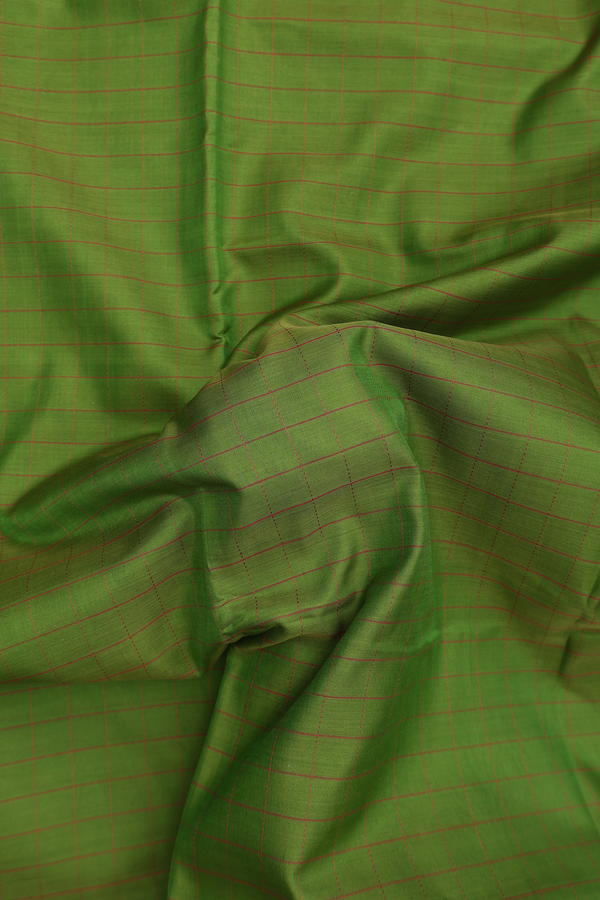 Nine Yards Silk Cotton Saree In Green With Checks Design