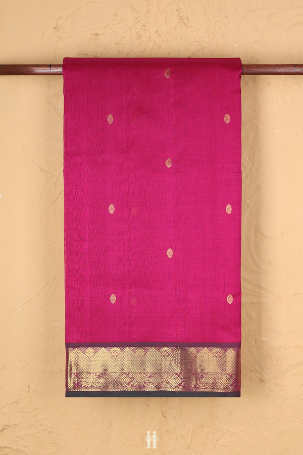 Nine Yards Silk Cotton Saree In Magenta With Zari Buttas