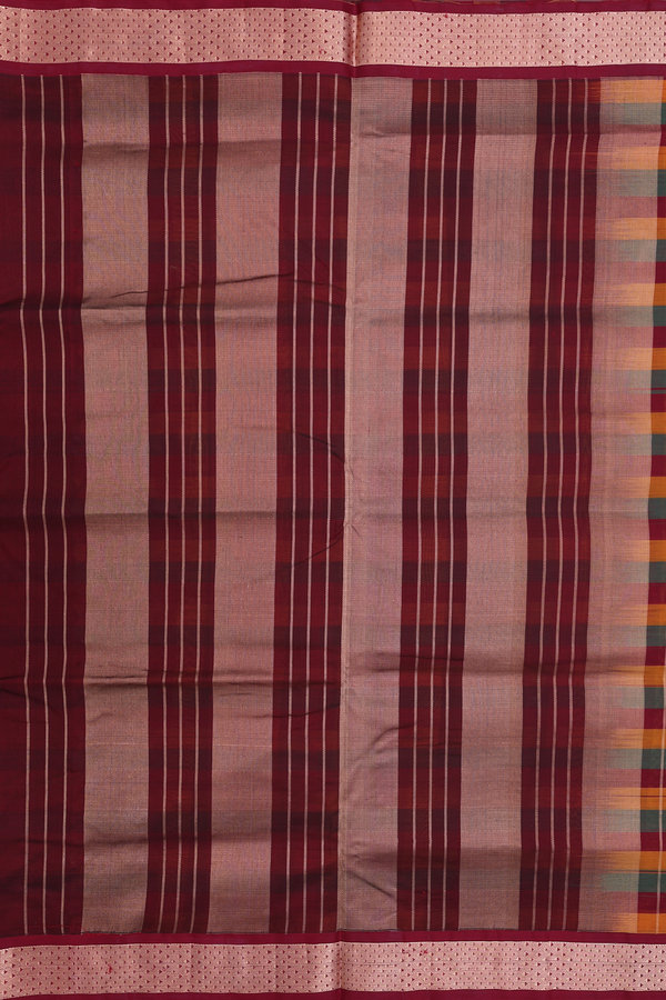 Nine Yards Silk Cotton Saree In Multicolor With Checks Design
