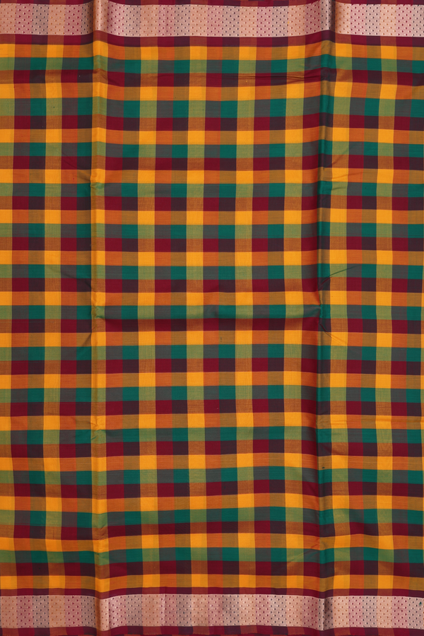 Nine Yards Silk Cotton Saree In Multicolor With Checks Design