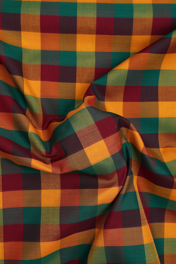 Nine Yards Silk Cotton Saree In Multicolor With Checks Design