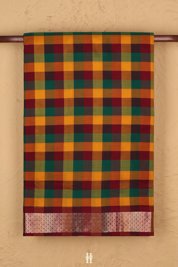 Nine Yards Silk Cotton Saree In Multicolor With Checks Design