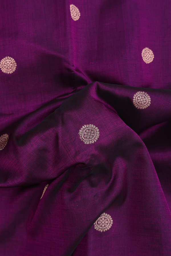 Nine Yards Silk Cotton Saree In Purple With Chakram Buttas
