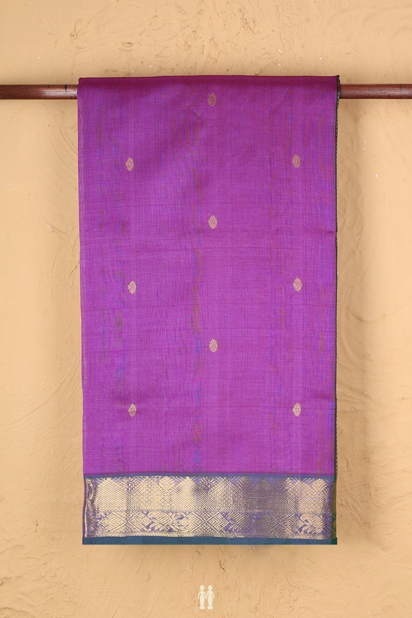 Nine Yards Silk Cotton Saree In Purple With Zari Buttas