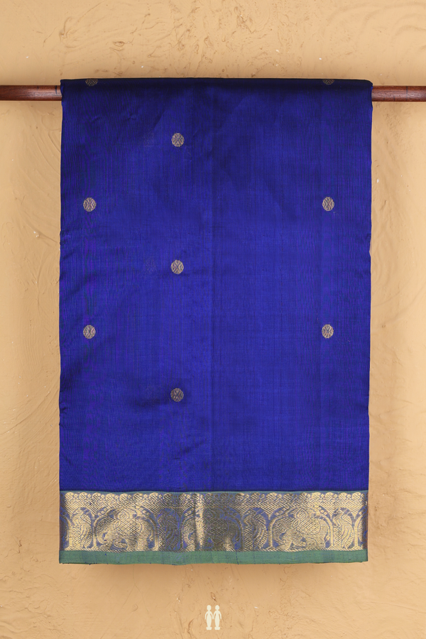Nine Yards Silk Cotton Saree In Royal Blue With Zari Buttas