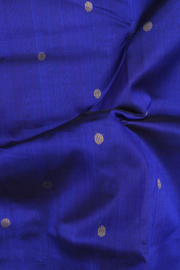 Nine Yards Silk Cotton Saree In Royal Blue With Zari Buttas
