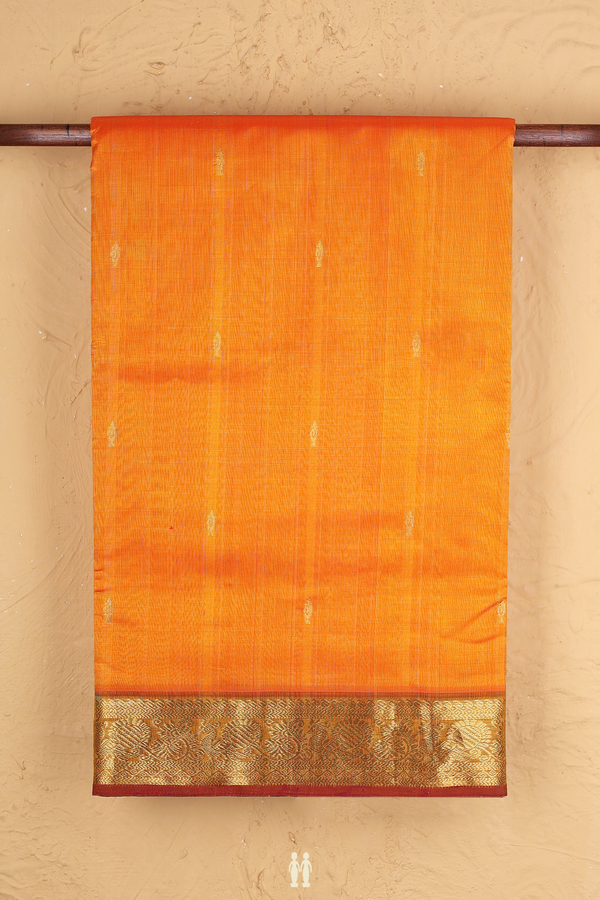 Nine Yards Silk Cotton Saree In Royal Orange With Zari Buttas