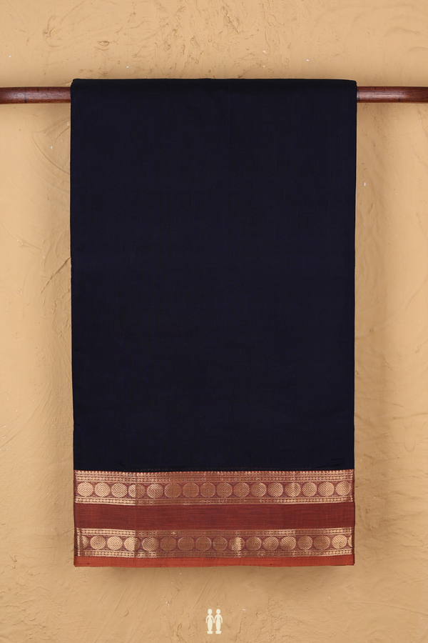 Nine Yards Silk Cotton Saree Navy Blue With Rudraksh Border