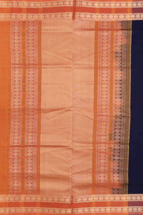 Nine Yards Silk Cotton Saree Navy Blue With Rudraksh Border