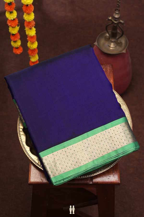 Nine Yards Silk Cotton Saree Royal Blue With Contrast Border