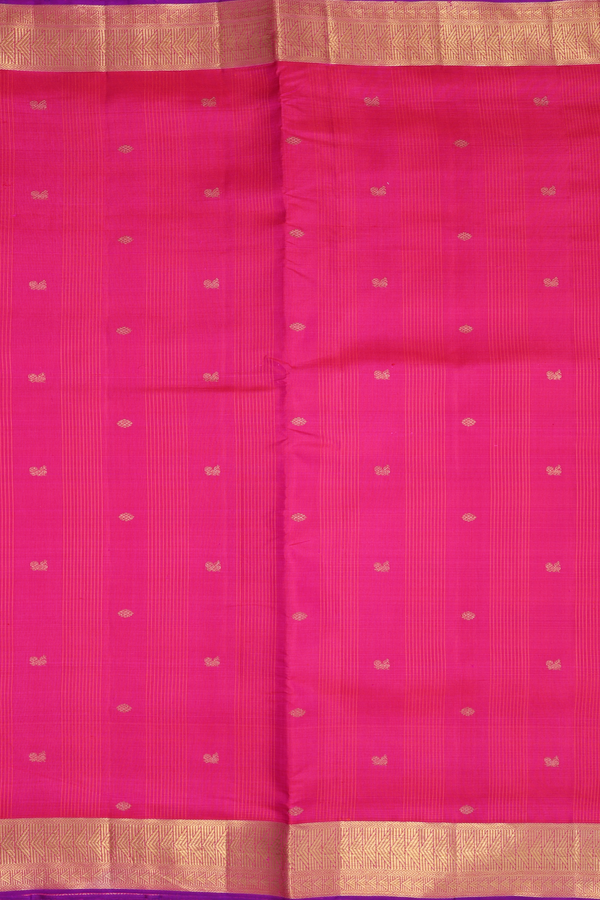 Nine Yards Silk Saree In Rani Pink With Peacock Buttas