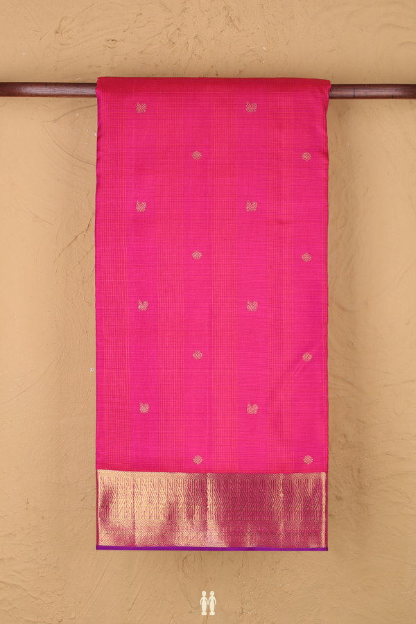 Nine Yards Silk Saree In Rani Pink With Peacock Buttas