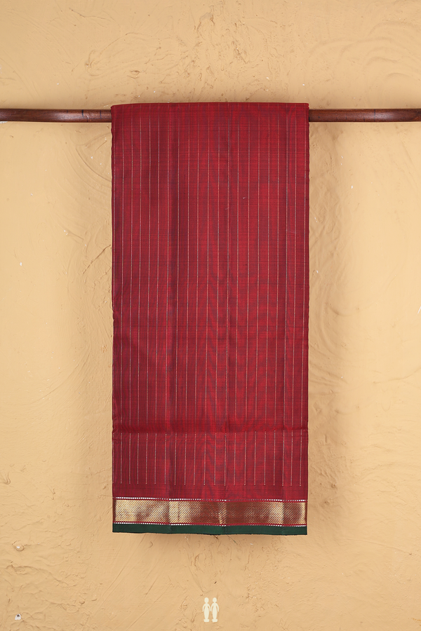 Nine Yards Silk Saree In Rust Red With Stripes Design