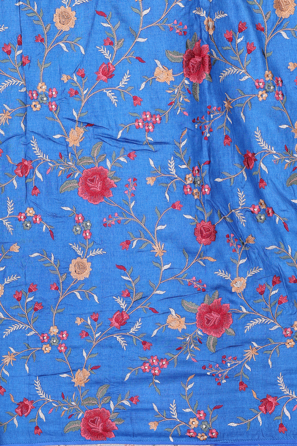 Organza Silk Saree In Blue With Stripes Design