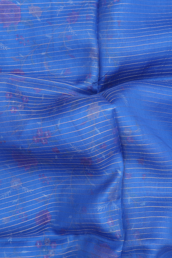 Organza Silk Saree In Blue With Stripes Design