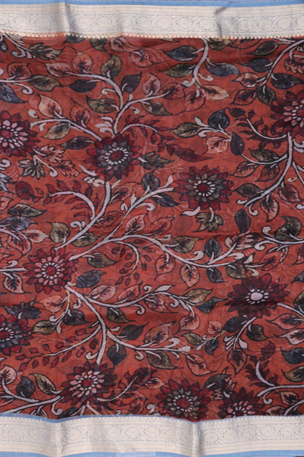 Organza Silk Saree In Brown With Floral Printed Design