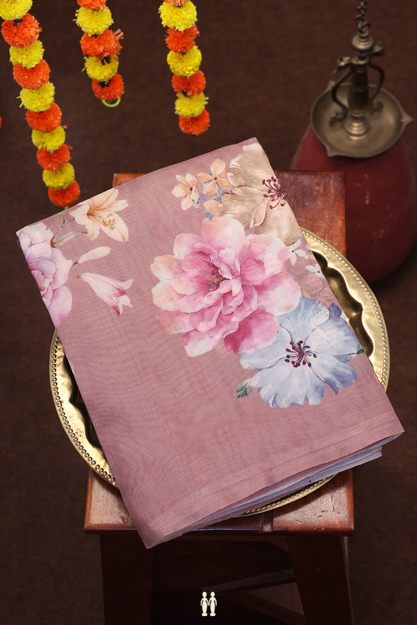 Organza Silk Saree In Dusty Purple With Floral Design