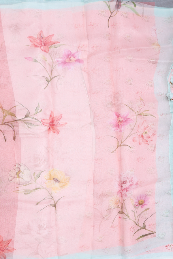 Organza Silk Saree In Dusty Pink With Floral Design