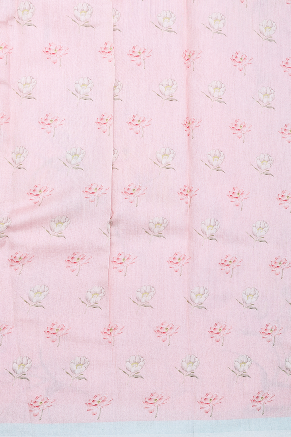 Organza Silk Saree In Dusty Pink With Floral Design
