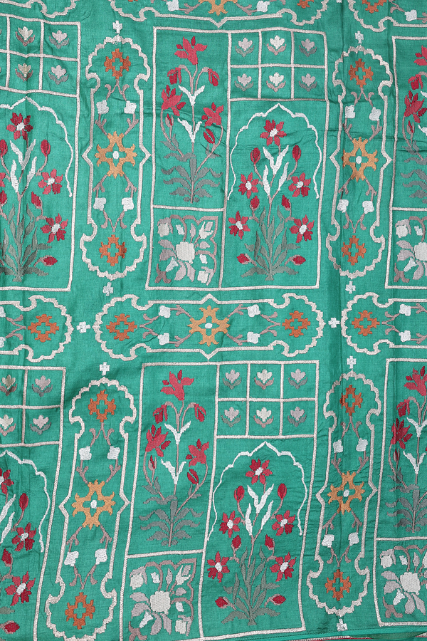 Organza Silk Saree In Forest Green With Stripes Design