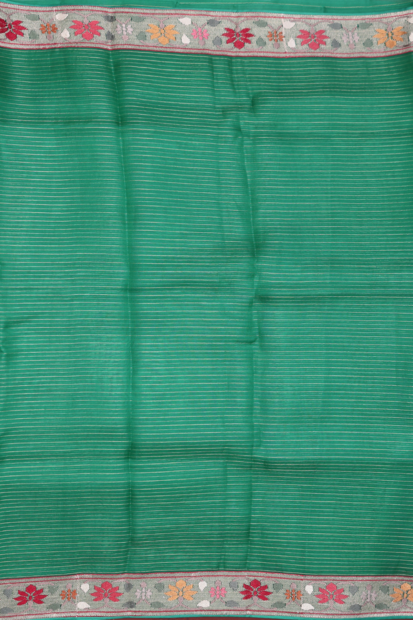 Organza Silk Saree In Forest Green With Stripes Design