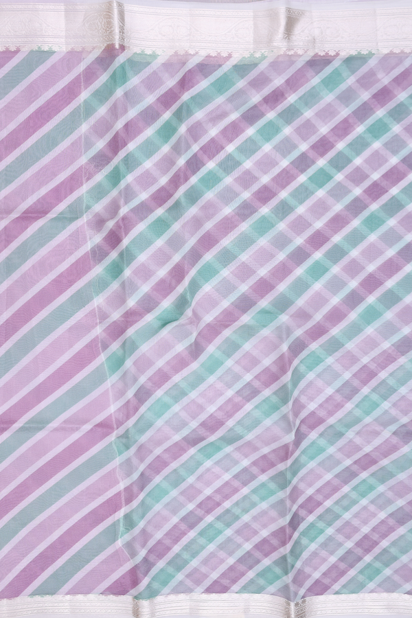 Organza Silk Saree In Multicolor With Diagonal Design