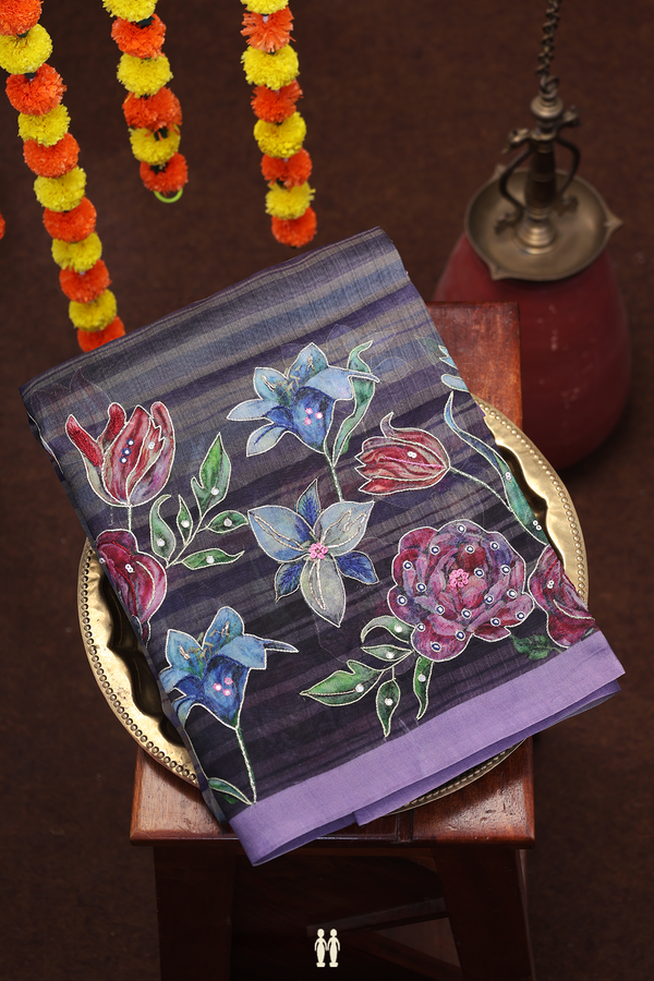 Organza Silk Saree In Multicolor With Embroidered Design