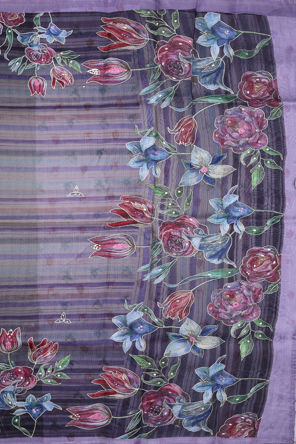 Organza Silk Saree In Multicolor With Embroidered Design