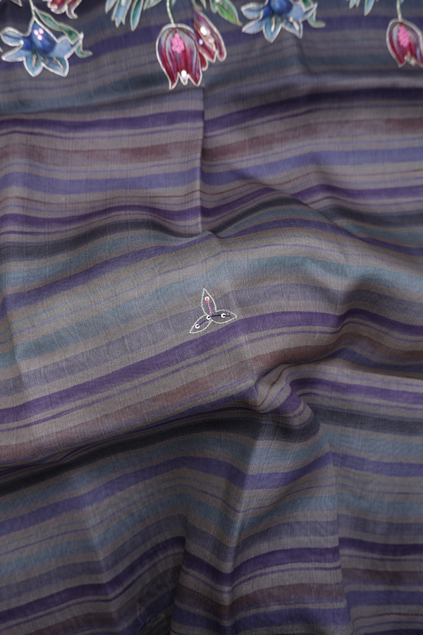 Organza Silk Saree In Multicolor With Embroidered Design