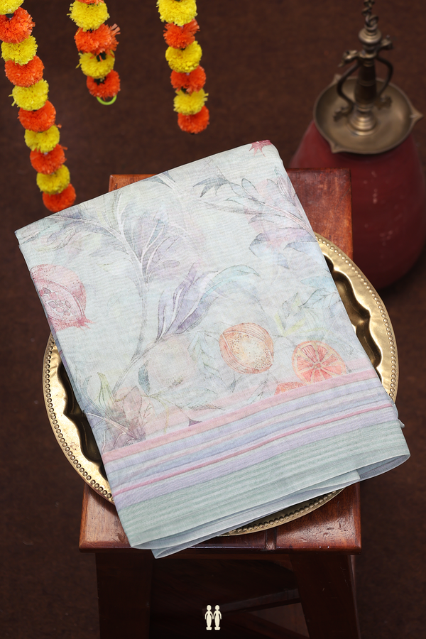 Organza Silk Saree In Pastel Blue With Printed Design