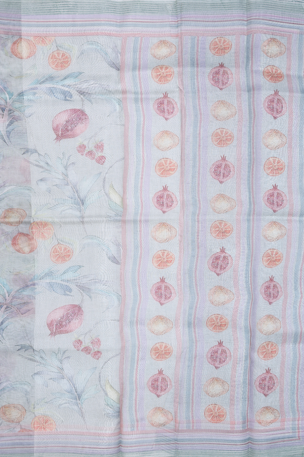 Organza Silk Saree In Pastel Blue With Printed Design