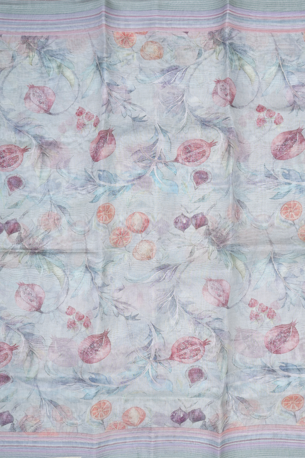 Organza Silk Saree In Pastel Blue With Printed Design