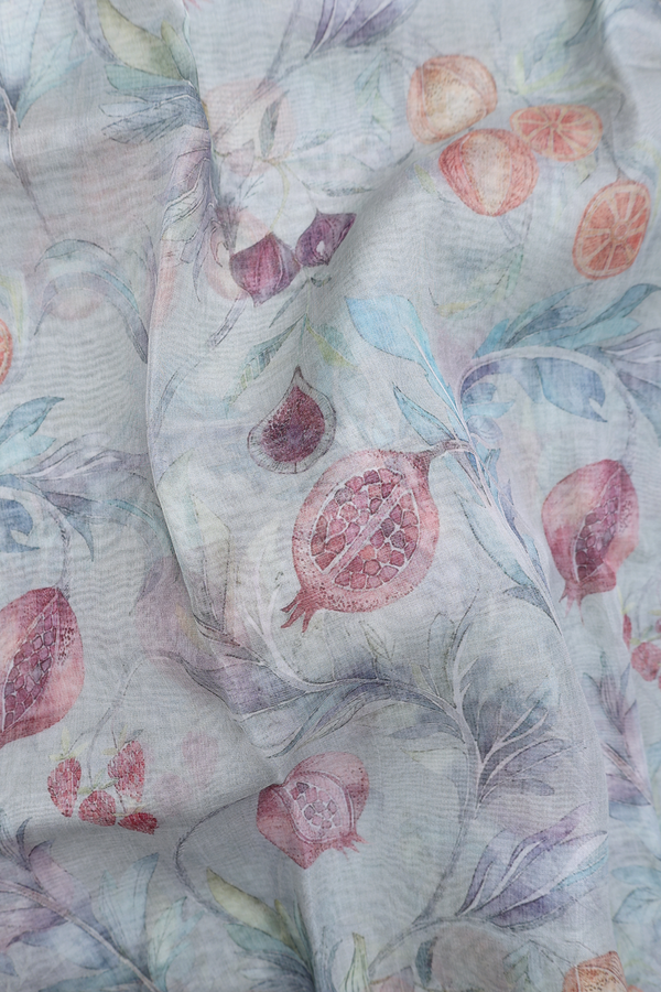 Organza Silk Saree In Pastel Blue With Printed Design