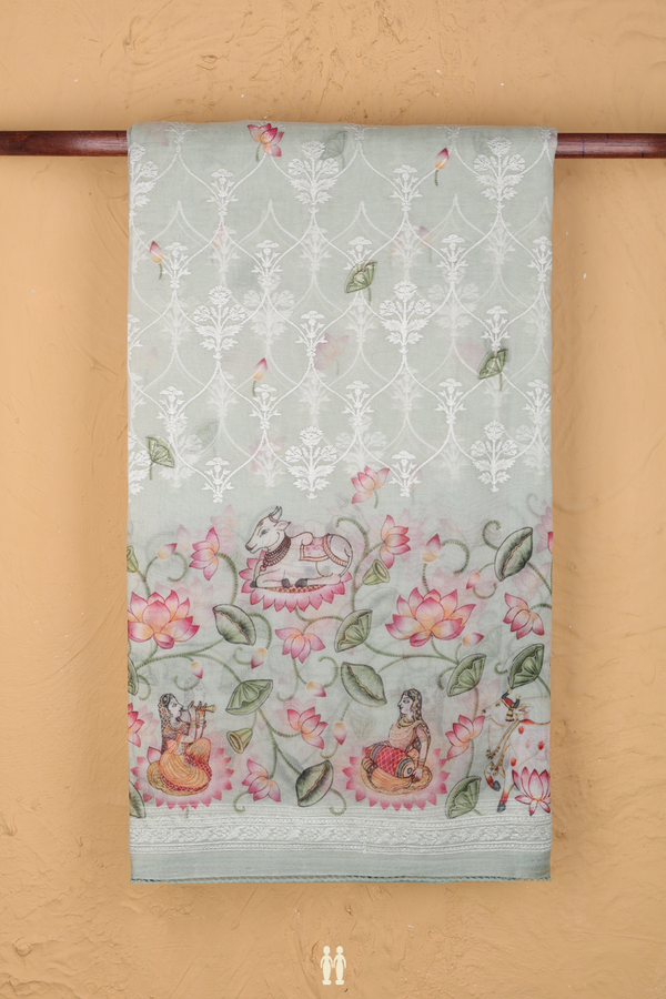 Organza Silk Saree In Pastel Green With Embroidered Design