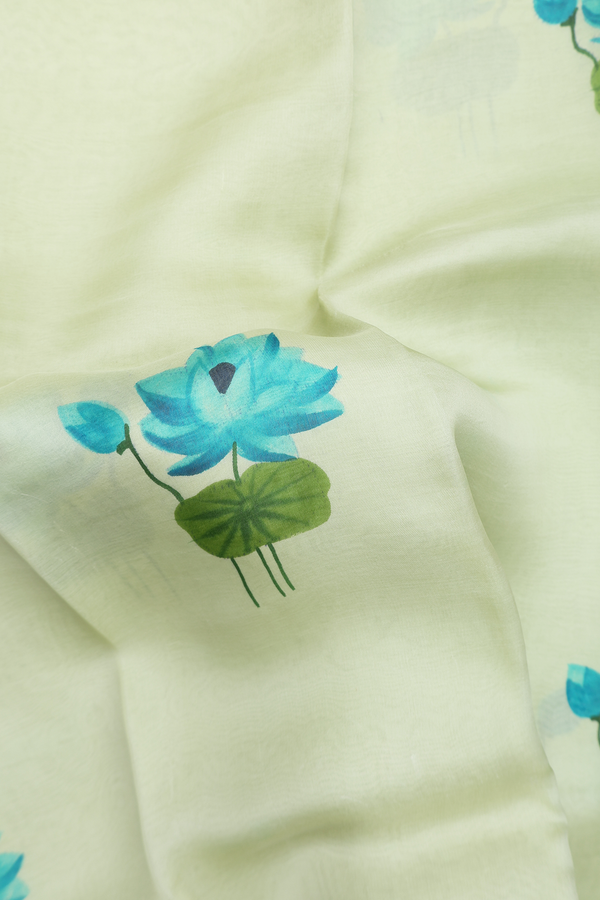 Organza Silk Saree In Pastel Green With Floral Printed Design