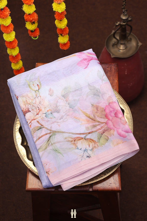 Organza Silk Saree In Pastel Purple With Printed Design