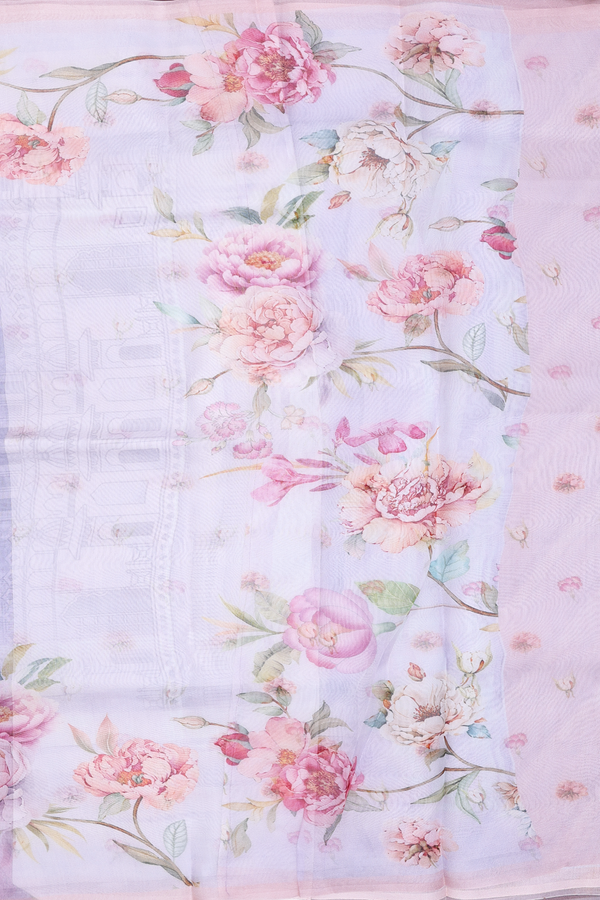 Organza Silk Saree In Pastel Purple With Printed Design
