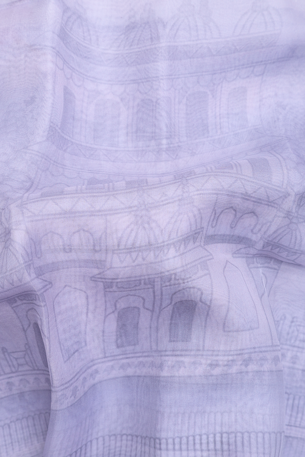 Organza Silk Saree In Pastel Purple With Printed Design
